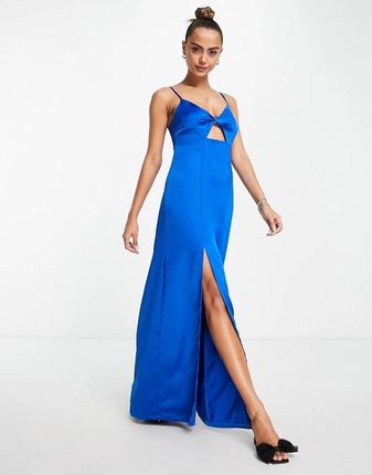 Vero Moda Niebieska Maxi Sukienka Satyna Wycięcie C3F NH2__L