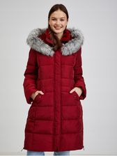 Bordowy damski puchowy płaszcz zimowy z kapturem i sztucznym futrem Orsay - zdjęcie 1