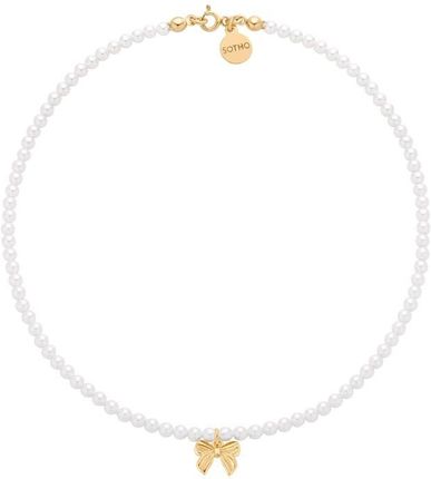 Złoty naszyjnik z białych pereł SWAROVSKI® CRYSTAL z kokardką