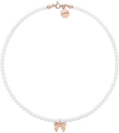 Naszyjnik z białych pereł SWAROVSKI® CRYSTAL z kokardką z różowego złota