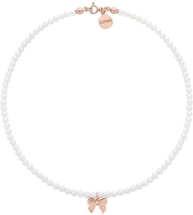 Naszyjnik z białych pereł SWAROVSKI® CRYSTAL z kokardką z różowego złota