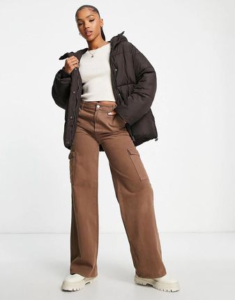 Monki Brązowa Pikowana Kurtka Kaptur Zamek Zfk NH2__L - Ceny i