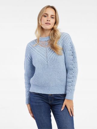 Jasnoniebieski sweter damski Orsay z koronką