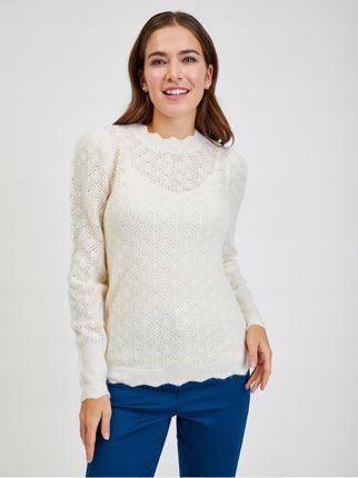 Kremowy sweter damski dziurkowany Orsay