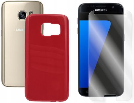 Etui Pokrowiec Case do Samsung G930 Galaxy S7 Jelly Case czerwony i Szkło