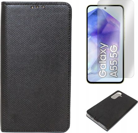 Etui do Samsung Galaxy A55 5G A556 Smart Magnet czarne Pokrowiec I Szkło