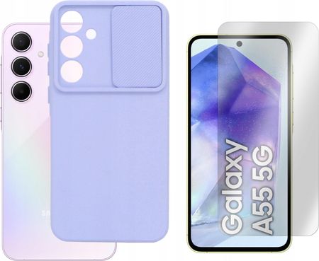 Etui do Samsung Galaxy A55 5G A556 Silicone Lens niebieskie Case I Szkło