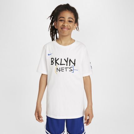 T-shirt dla dużych dzieci z logo Brooklyn Nets City Edition Nike NBA - Biel