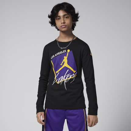 T-shirt z długim rękawem dla dużych dzieci (chłopców) Jordan Max90 NBA Los Angeles Lakers Courtside Statement Edition - Czerń