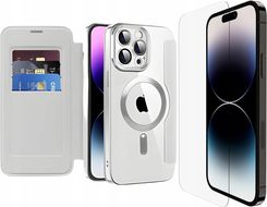 Srebrne Etui Flip Z Klapką Do Magsafe Case Do Iphone 14 Pro Max Szkło