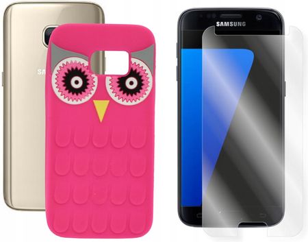 Etui Obudowa Case do Samsung G930F Galaxy S7 Sowa Nakładka 3D różow i Szkło