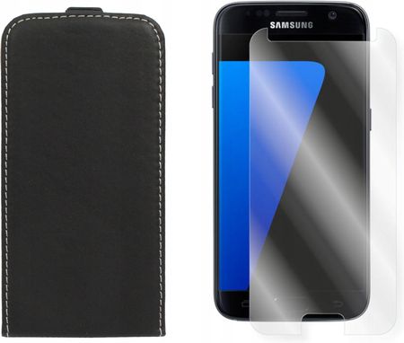 Etui do Samsung Galaxy S7 G930 pionowe z klapką Slim Flex czarne Hq i Szkło