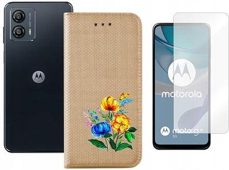 Etui z klapką do Motorola Moto G13 G23 G53 magnet złoty case kwiat szkło