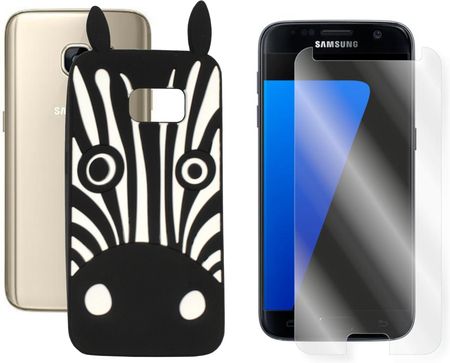 Etui Pokrowiec do Samsung G930 Galaxy S7 Zebra Nakładka 3D czarna i Szkło