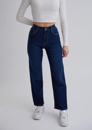 Spodnie jeans damskie Straight Fit ciemnoniebieskie AJ017 30W/30L