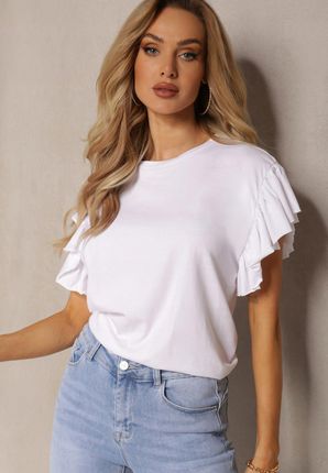 Renee Biały T-shirt damski XL Falbanki