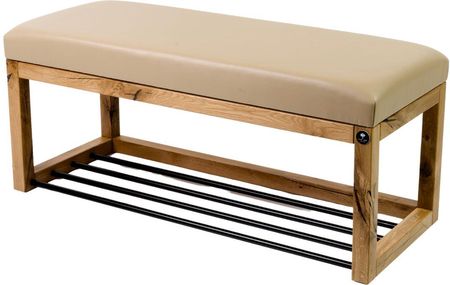 Emra Wood Design Ławeczka Pufa Tapicerowana Siedzisko Gładkie Ekoskóra Beż Dębowa Loft Lpg-4