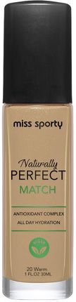 Miss Sporty Naturally Perfect Match Wegański Podkład Nawilżający 20 Warm 30Ml