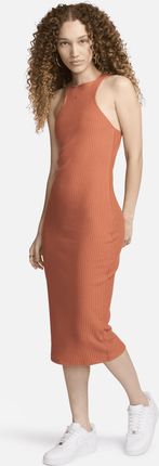 Damska dopasowana sukienka midi bez rękawów z prążkowanego materiału Nike Sportswear Chill Knit - Pomarańczowy