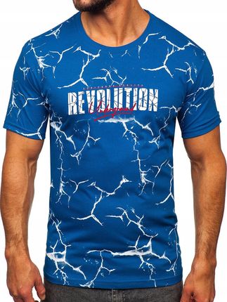 T-shirt Męski Bawełniany Koszulka Z Nadrukiem Niebieska 14717 DENLEY_2XL