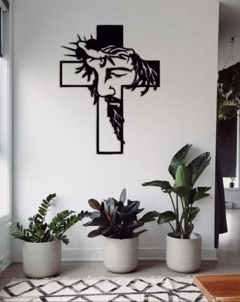 Timberwear Obraz Drewniany Na Ścianę Ażurowy Jezus Krzyż 50X30Cm Czarny