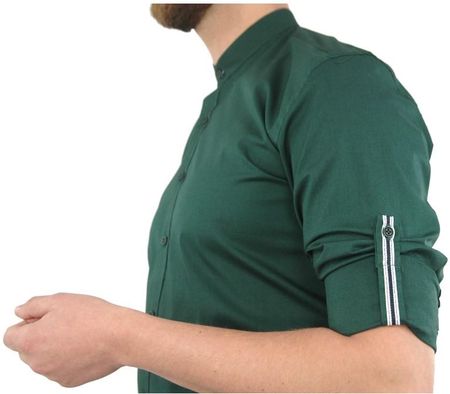 Elegancka modna męska zielona koszula ze stójką z długim rękawem GreGo1 slim fit