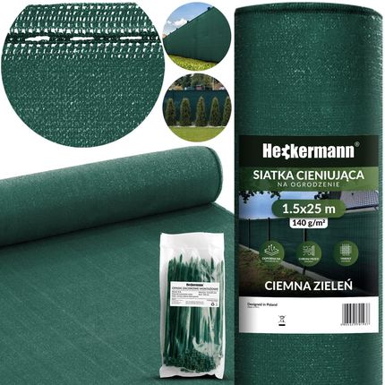 Heckermann Zestaw Siatka Cieniująca 1,5x25m Zielona + Opaski Zaciskowe 100szt. Zielone (ZESSTA001123)