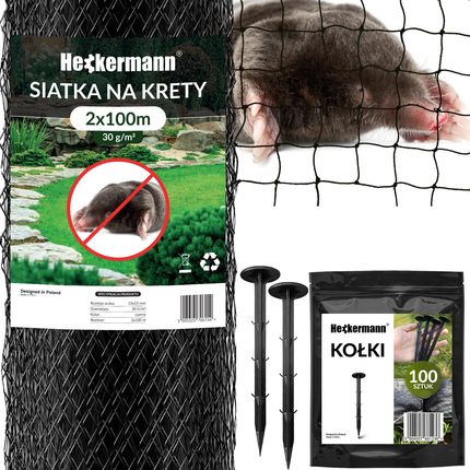 Heckermann Zestaw Siatka Na Krety 2x100m 30g/m2 + Kołki Czarne 100szt. (Z00001734)