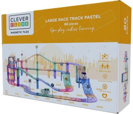Cleverclixx - Klocki magnetyczne Large Race Track Pastel - 80 el.