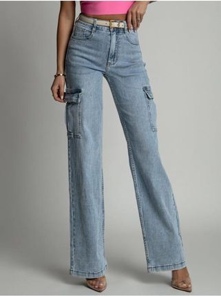Damskie spodnie jeansowe z szeroką nogawką AZRBQ91825