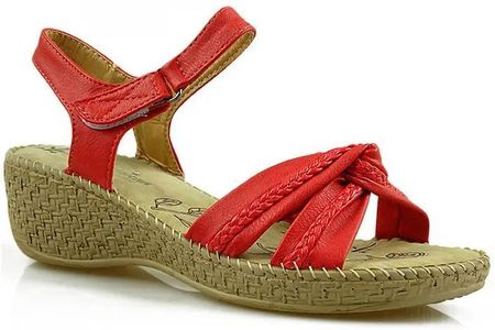Czerwone sandały damskie na koturnie, 6810-83626, American