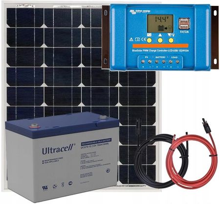 Panel słoneczny 55W i akumulator żelowy 75Ah z regulatorem