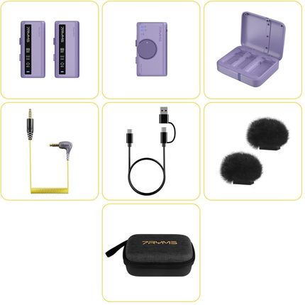 Bezprzewodowy mikrofon 7Ryms iRay DW10 [mini jack 3,5mm + USB-C] podwójny FIOLETOWY - zdjęcie 3