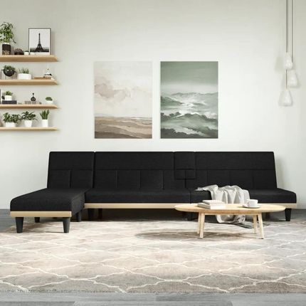 vidaXL Sofa rozkładana w kształcie L czarna 255x140x70 cm tkanina (3157228)