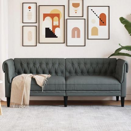 vidaXL Sofa Chesterfield trzyosobowa ciemnoszara obita tkaniną (372557)