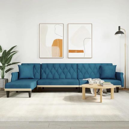 vidaXL Sofa rozkładana L niebieska 271x140x70 cm aksamit (3157275)