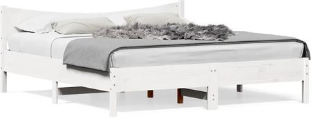 vidaXL Rama łóżka z wezgłowiem biała 200x200 cm lite drewno sosnowe (3216358)