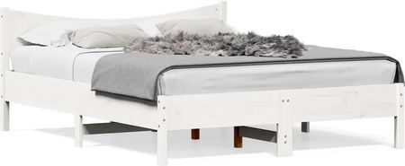 vidaXL Rama łóżka z zagłówkiem biała 160x200 cm lite drewno sosnowe (3216364)