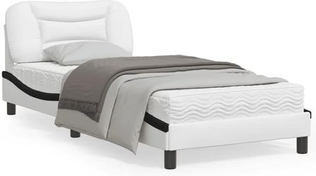 vidaXL Rama łóżka z LED biało-czarna 90x190 cm sztuczna skóra (3213905)