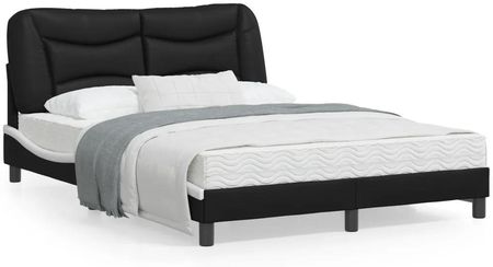 vidaXL Rama łóżka z LED czarno-biała 140x190 cm sztuczna skóra (3213932)