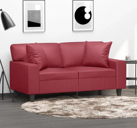 vidaXL 2-os. sofa z poduszkami winna czerwień 120 cm sztuczna skóra (3200864)