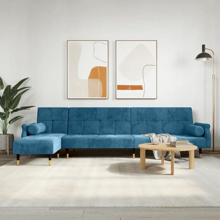vidaXL Sofa rozkładana L niebieska 271x140x70 cm aksamit (3157220)