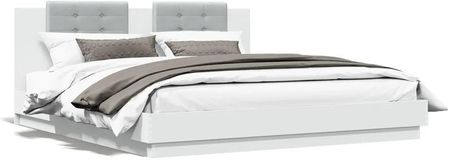 vidaXL Rama łóżka z wezgłowiem i LED biała 160x200 cm (3209996)