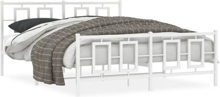 vidaXL Metalowa rama łóżka z wezgłowiem i zanóżkiem biała 160x200 cm (374311)