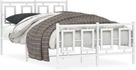 vidaXL Metalowa rama łóżka z wezgłowiem i zanóżkiem biała 120x200 cm (374306)