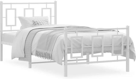 vidaXL Metalowa rama łóżka z wezgłowiem i zanóżkiem biała 90x200 cm (374301)