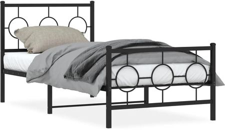 vidaXL Metalowa rama łóżka z wezgłowiem i zanóżkiem czarna 90x200 cm (376237)