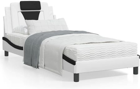 vidaXL Rama łóżka z zagłówkiem biało-czarna 90x190 cm ekoskóra (3208067)