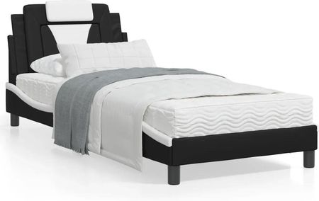 vidaXL Rama łóżka z LED czarno-biała 90x190 cm obita sztuczną skórą (3214191)