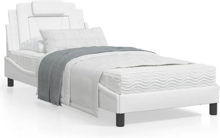 vidaXL Rama łóżka z LED biała 90x190 cm sztuczna skóra (3213988)